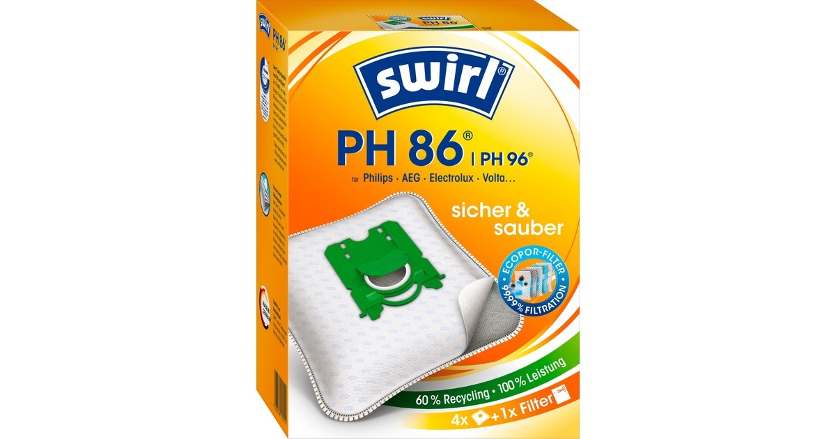 Swirl Staubsaugerbeutel PH86/ PH96 EcoPor(4 Beutel, 1 Abluftfilter)
