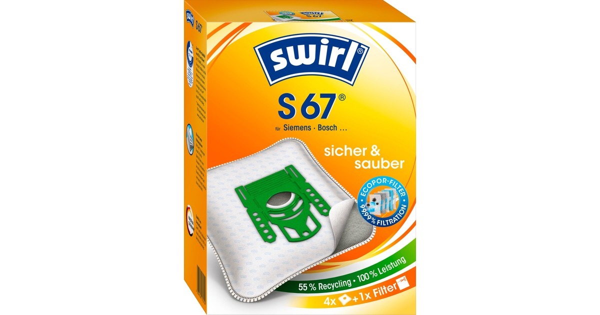 Swirl Staubsaugerbeutel S67 EcoPor(4 Beutel, 1 Abluftfilter)