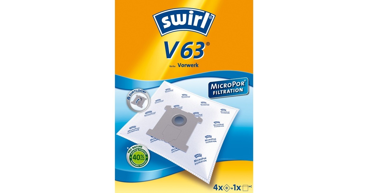 Swirl Staubsaugerbeutel V63 EcoPor(4 Beutel + 1 Filter, für Vorwerk)