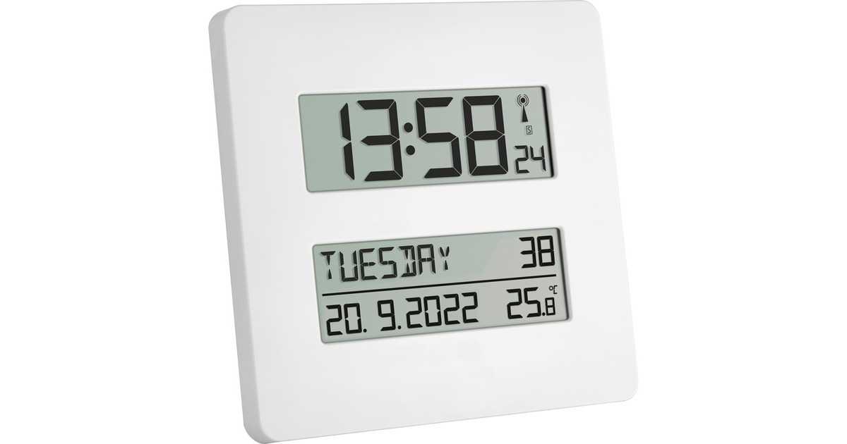 TFA Digitale Funkuhr TIMELINE mit Temperatur, Wecker(weiß)