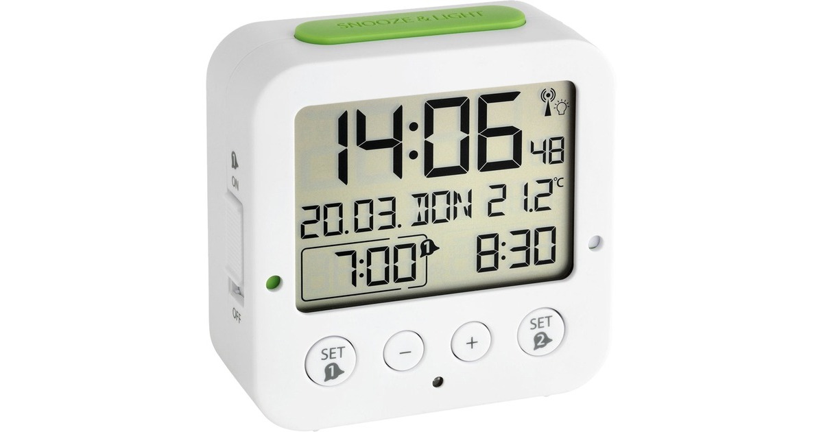 TFA Digitaler Funk-Wecker mit Temperatur BINGO(weiß/grün)