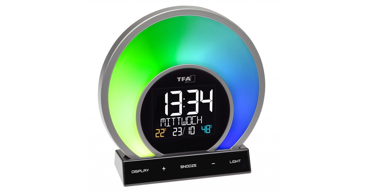 TFA Lichtwecker mit Farbwechsel-Stimmungslicht und Raumklima SOLUNA(schwarz/silber)