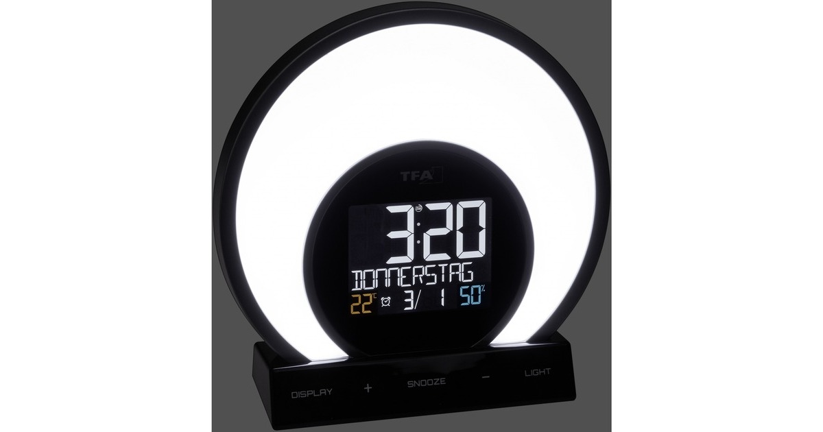 TFA Lichtwecker mit Farbwechsel-Stimmungslicht und Raumklima SOLUNA(schwarz/silber)