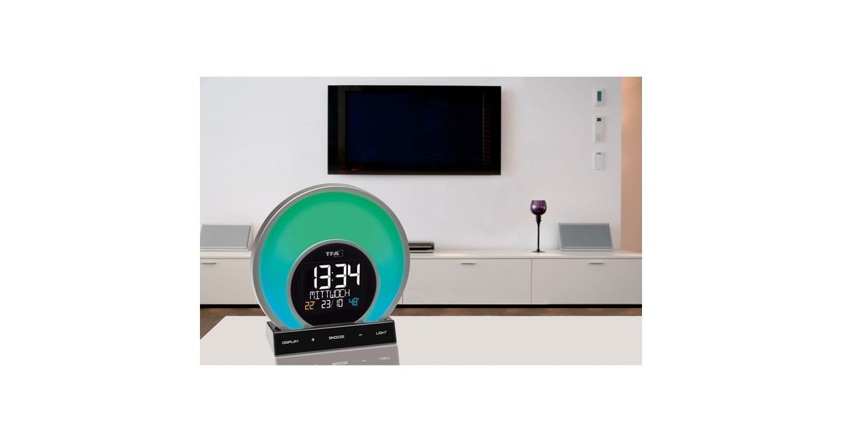 TFA Lichtwecker mit Farbwechsel-Stimmungslicht und Raumklima SOLUNA(schwarz/silber)