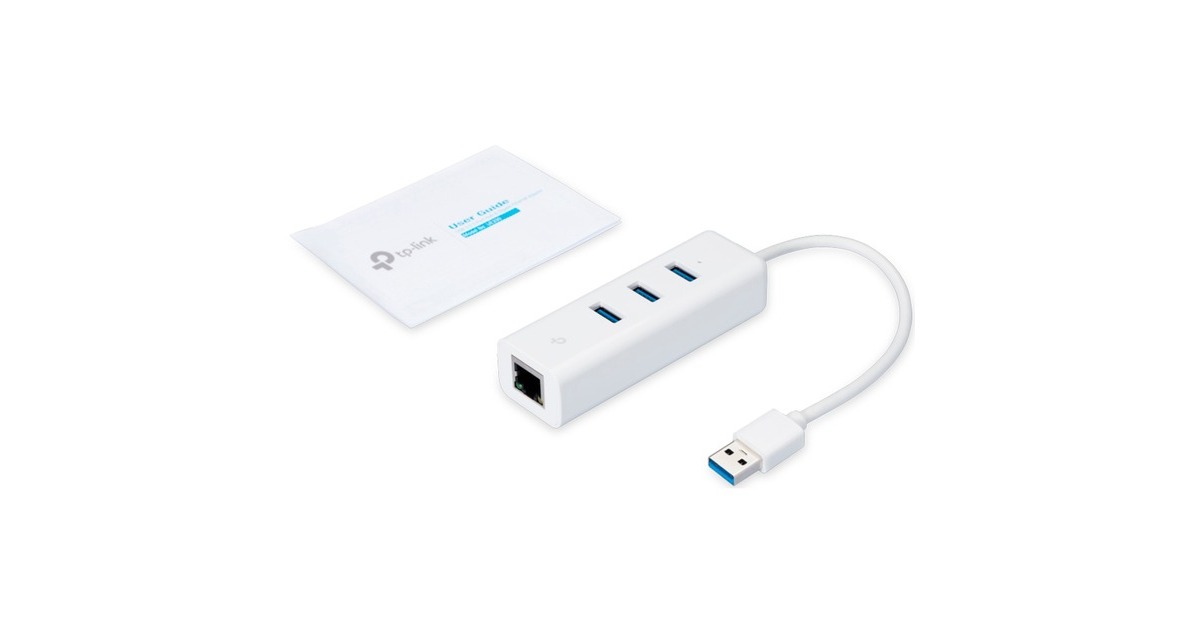 TP-Link 3-Port-USB3.0-Hub & Gigabit-Ethernet-Adapter, USB-Hub(weiß)
