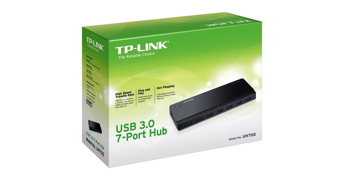 TP-Link 7-Port-USB-3.0-Hub (UH700), USB-Hub(schwarz, inkl. Netzadapter)