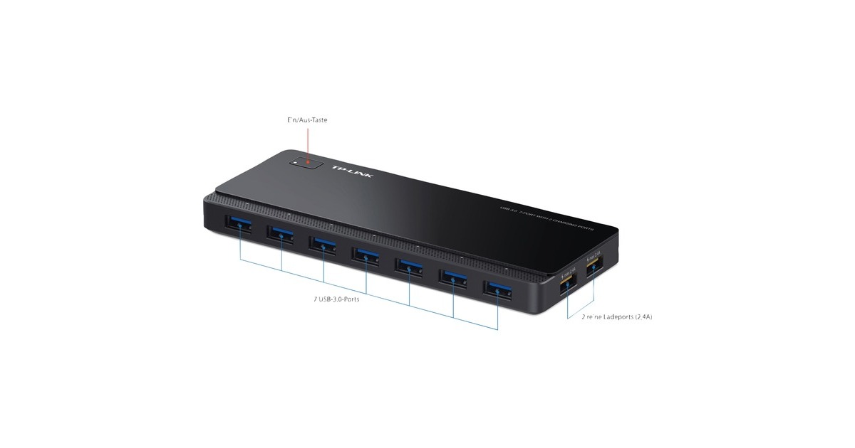 TP-Link 7-Port-USB-3.0-Hub mit 2 Ladeports (UH720), USB-Hub(schwarz, inkl. Netzadapter)