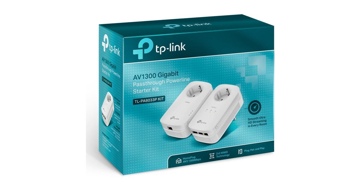TP-Link TL-PA8033P KIT AV1300 Gigabit Passthrough Powerline Starter Kit