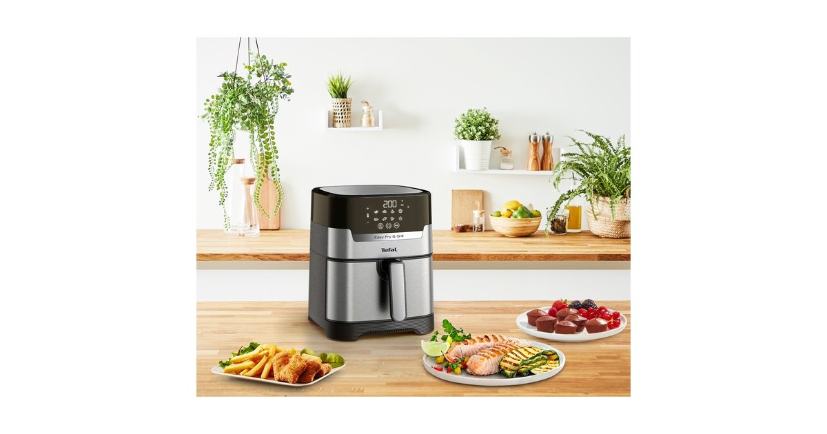 Tefal 2-in-1 Easy Fry & Grill Deluxe EY 505D, Heißluftfritteuse(edelstahl/schwarz)