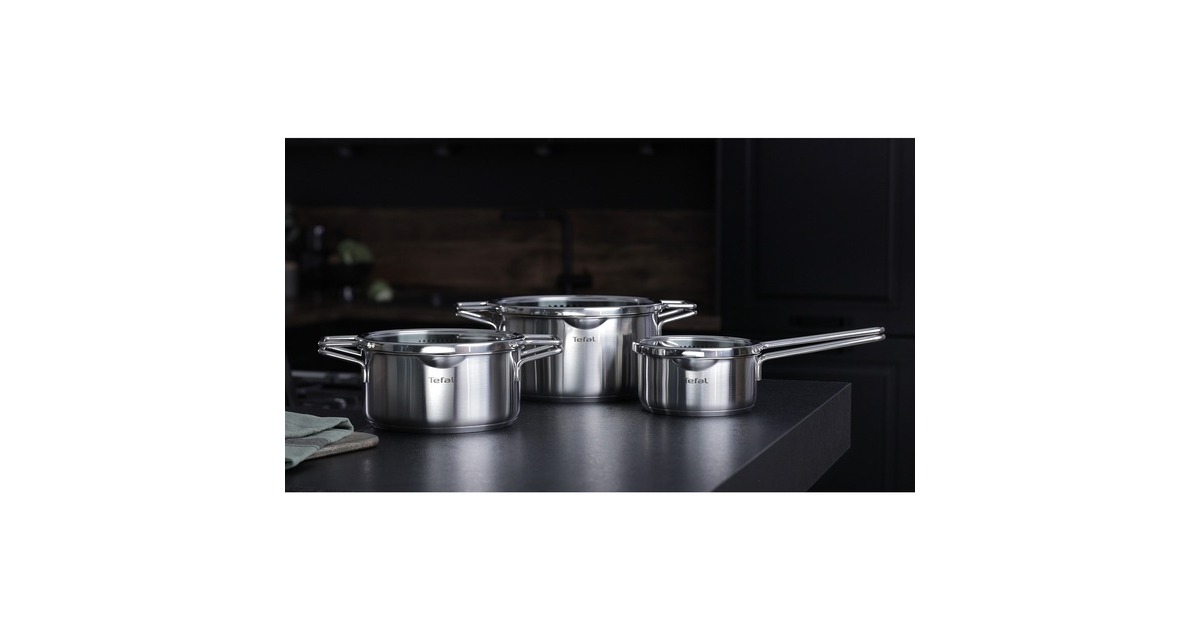 Tefal Topf-Set Nordica H852S3, Ø 16cm/20cm/24cm(edelstahl, 3-teilig, mit Glas-Siebdeckel)
