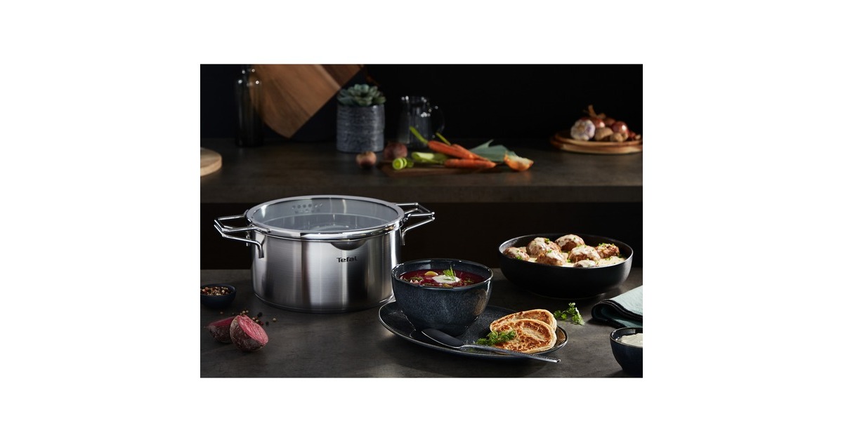 Tefal Topf-Set Nordica H852S3, Ø 16cm/20cm/24cm(edelstahl, 3-teilig, mit Glas-Siebdeckel)