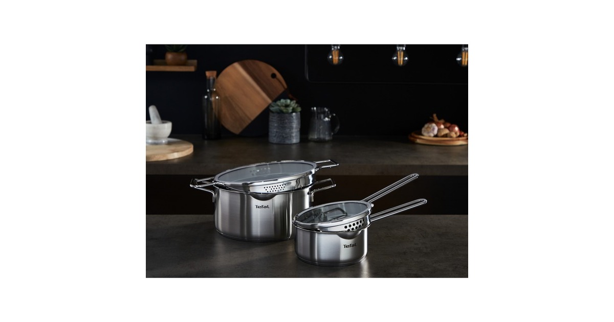Tefal Topf-Set Nordica H852S3, Ø 16cm/20cm/24cm(edelstahl, 3-teilig, mit Glas-Siebdeckel)