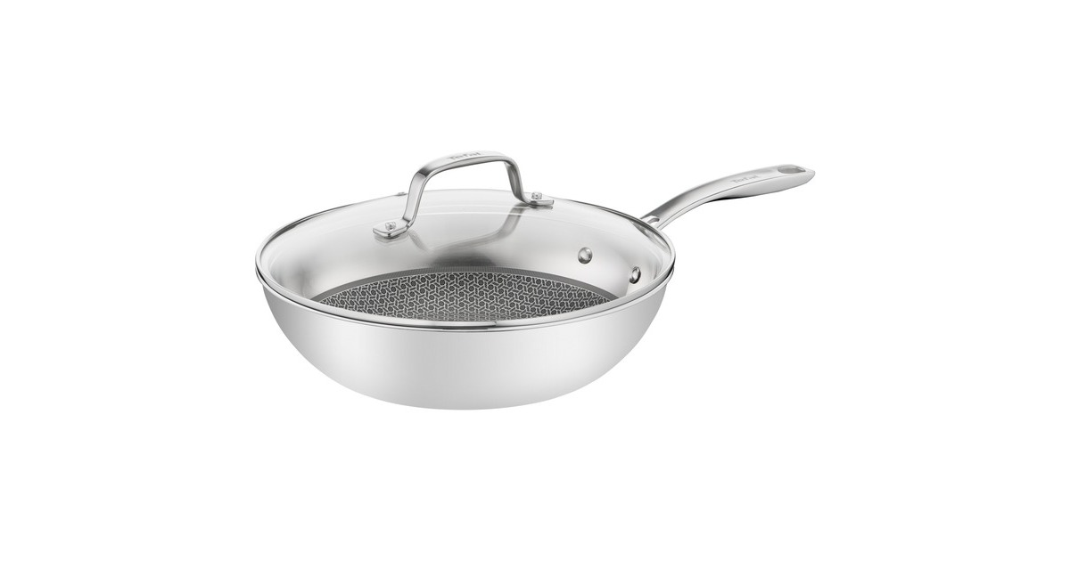 Tefal Wok-Pfanne Eternal Mesh, Ø 28cm(edelstahl, mit Glasdeckel)