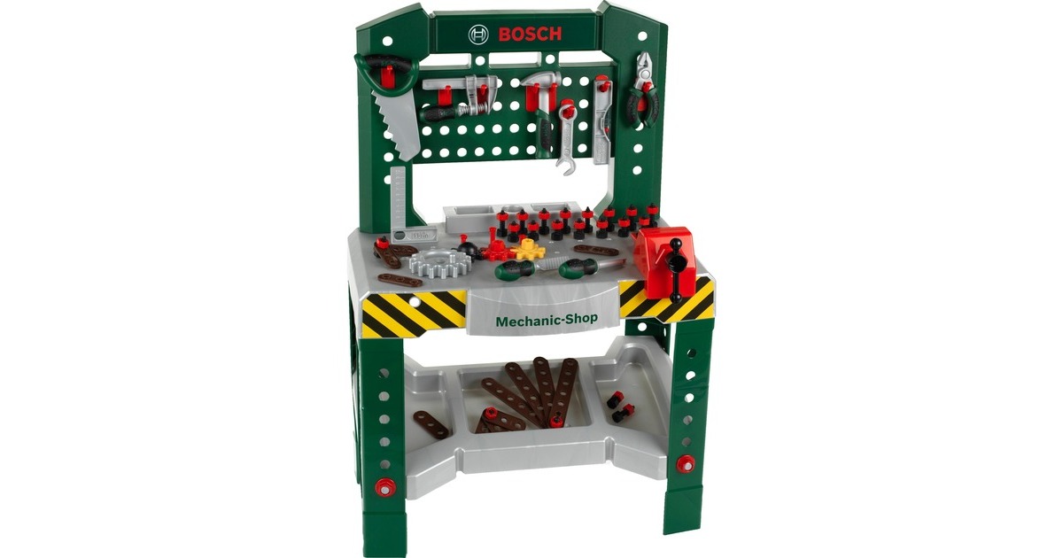 Theo Klein Bosch Werkbank mit 77-teiligem Zubehörset, Kinderwerkzeug(grün/grau)