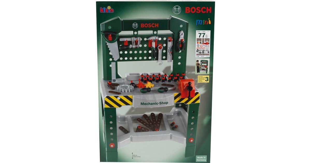 Theo Klein Bosch Werkbank mit 77-teiligem Zubehörset, Kinderwerkzeug(grün/grau)
