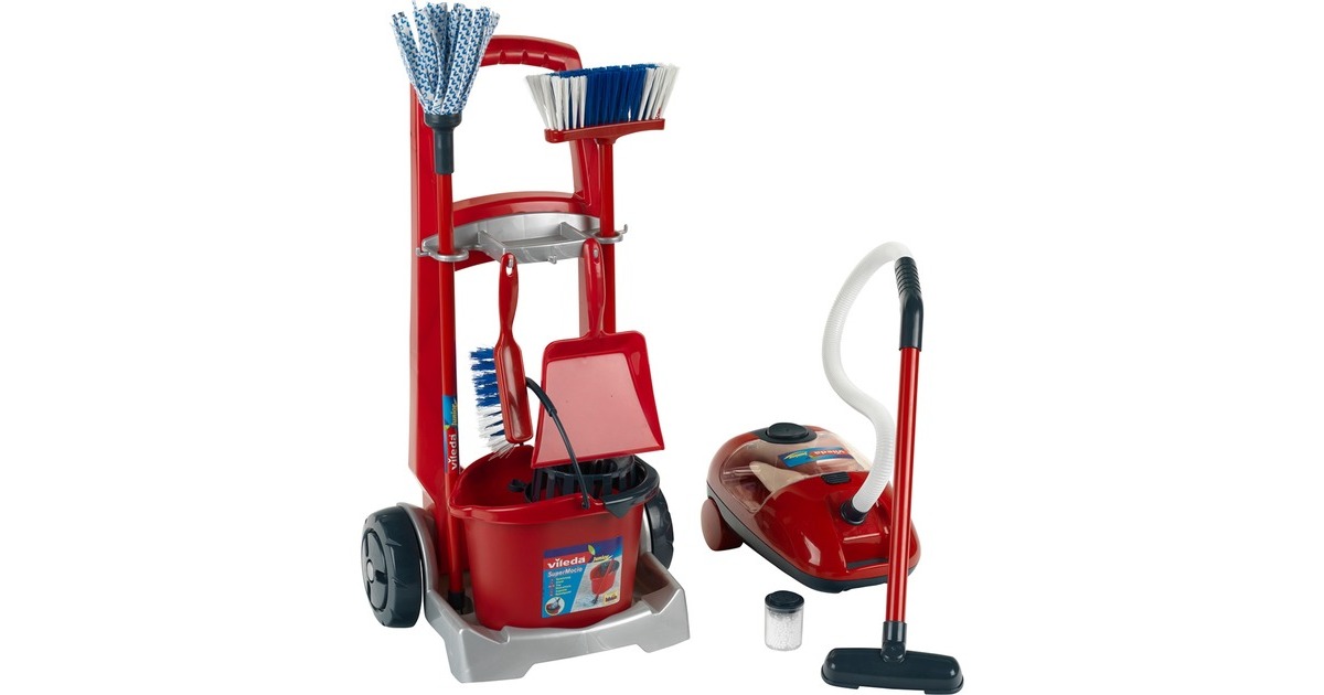 Theo Klein Vileda Besenwagen & Vileda Staubsauger, Kinderhaushaltsgerät(rot/grau)