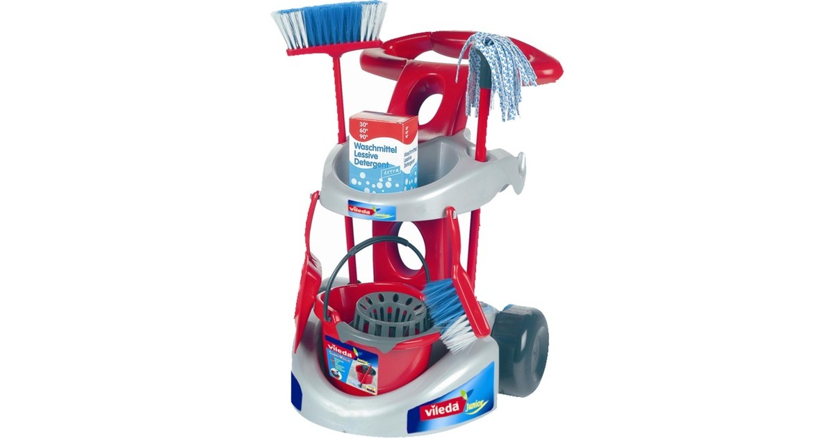 Theo Klein Vileda Besenwagen mit Zubehör, Kinderhaushaltsgerät(rot/grau)