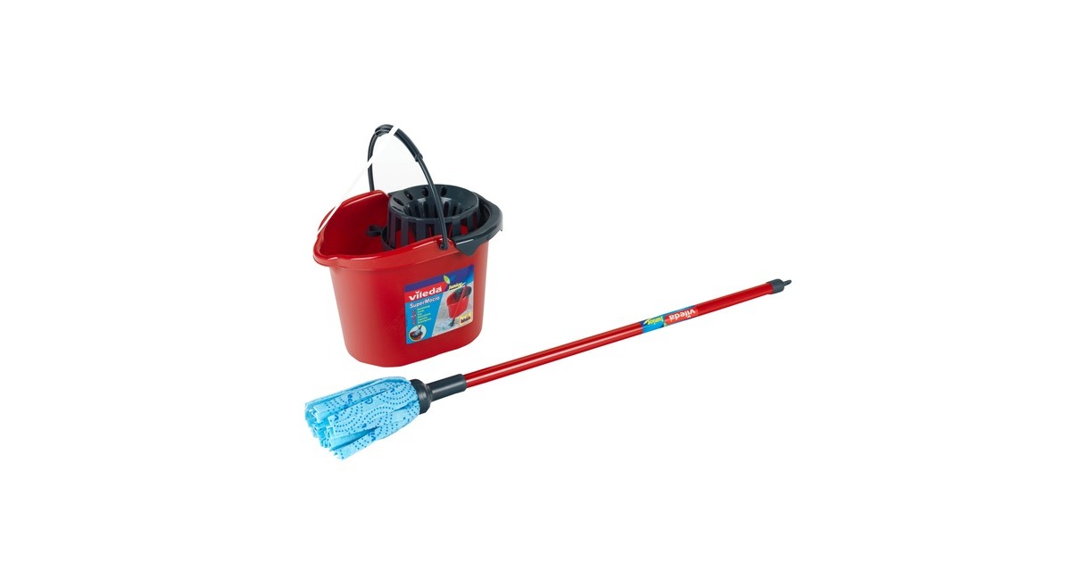 Theo Klein Vileda Eimer mit Aufsatz und Wischmop, Kinderhaushaltsgerät(rot/schwarz)