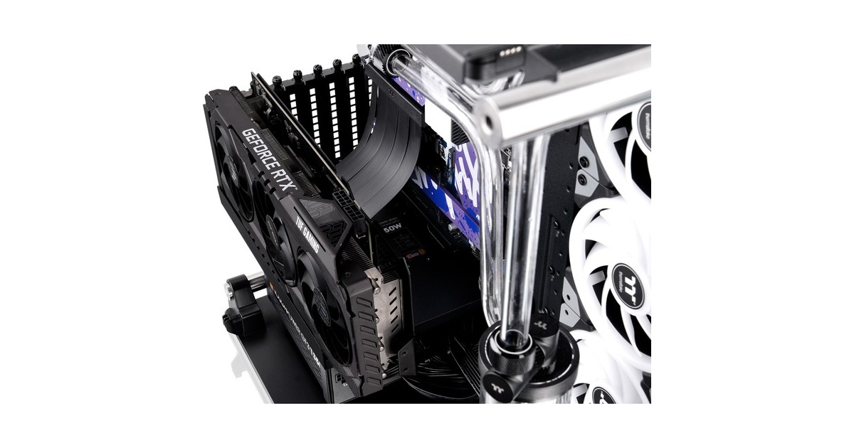 Thermaltake PCI-E 4.0 Dual 90° Riser Cable, Kabel(schwarz, 13cm)