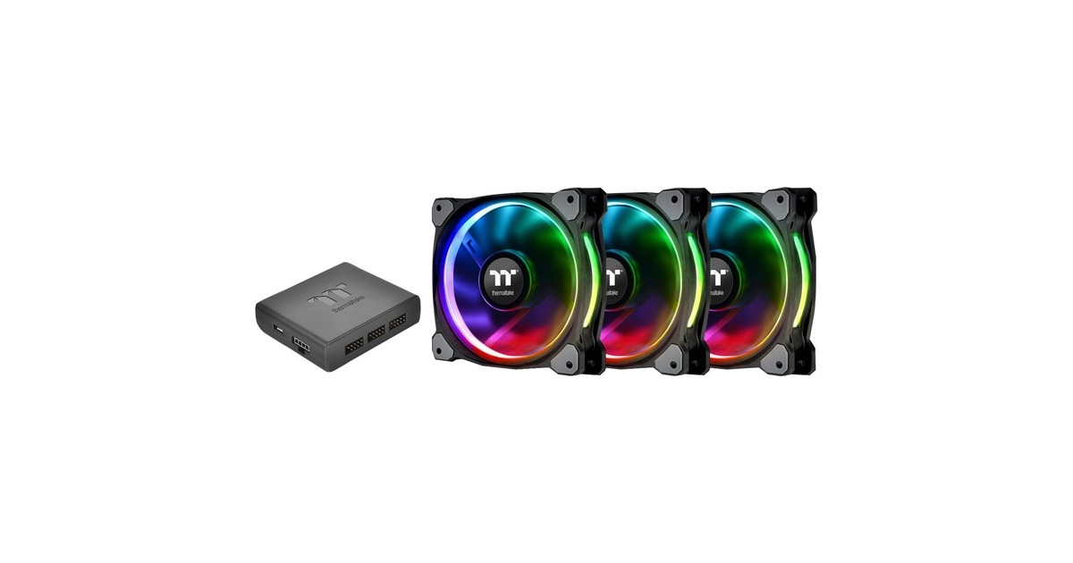 Thermaltake Riing Plus 14 LED RGB Radiator Fan TT Premium, Gehäuselüfter(schwarz, 3er Set, 1x Controller)