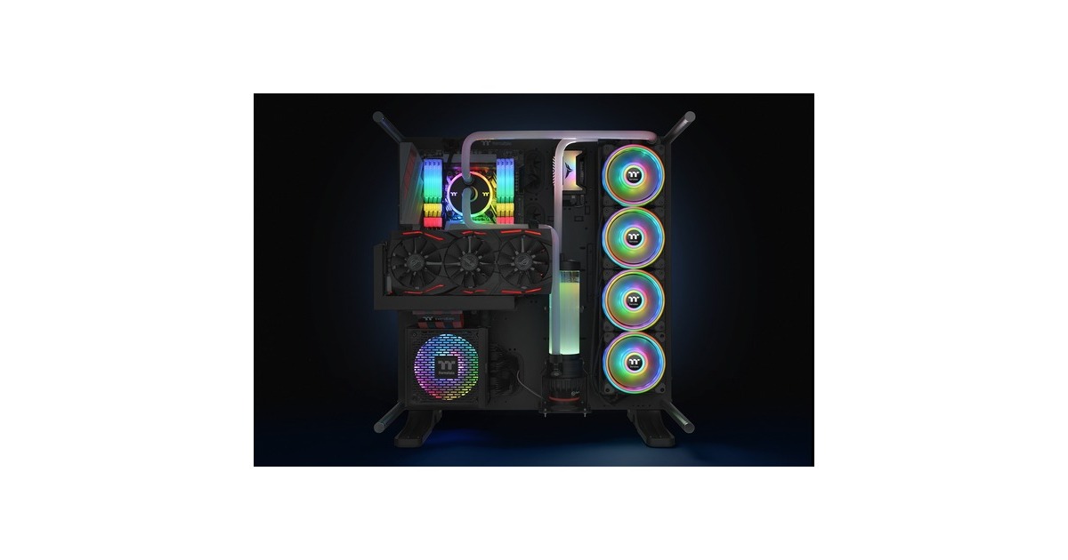 Thermaltake Riing Quad 12 RGB Radiator Fan TT Premium Edition 3 Pack, Gehäuselüfter(schwarz, 3er Set, 1x Controller)