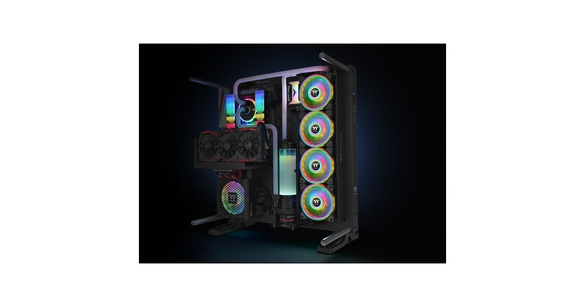 Thermaltake Riing Quad 14 RGB Radiator Fan TT Premium Edition 3 Pack, Gehäuselüfter(schwarz, 3er Set, 1x Controller)