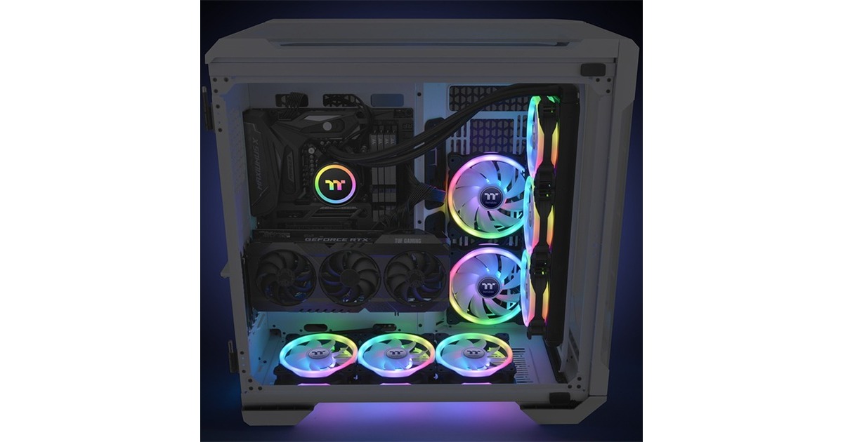Thermaltake SWAFAN 12 RGB 120x120x25, Gehäuselüfter(schwarz, 3er Pack, inkl Controller)