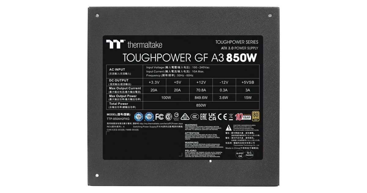 Thermaltake TOUGHPOWER GF A3 Gold 850W - TT Premium Edition, PC-Netzteil(schwarz, Kabel-Management, 850 Watt)