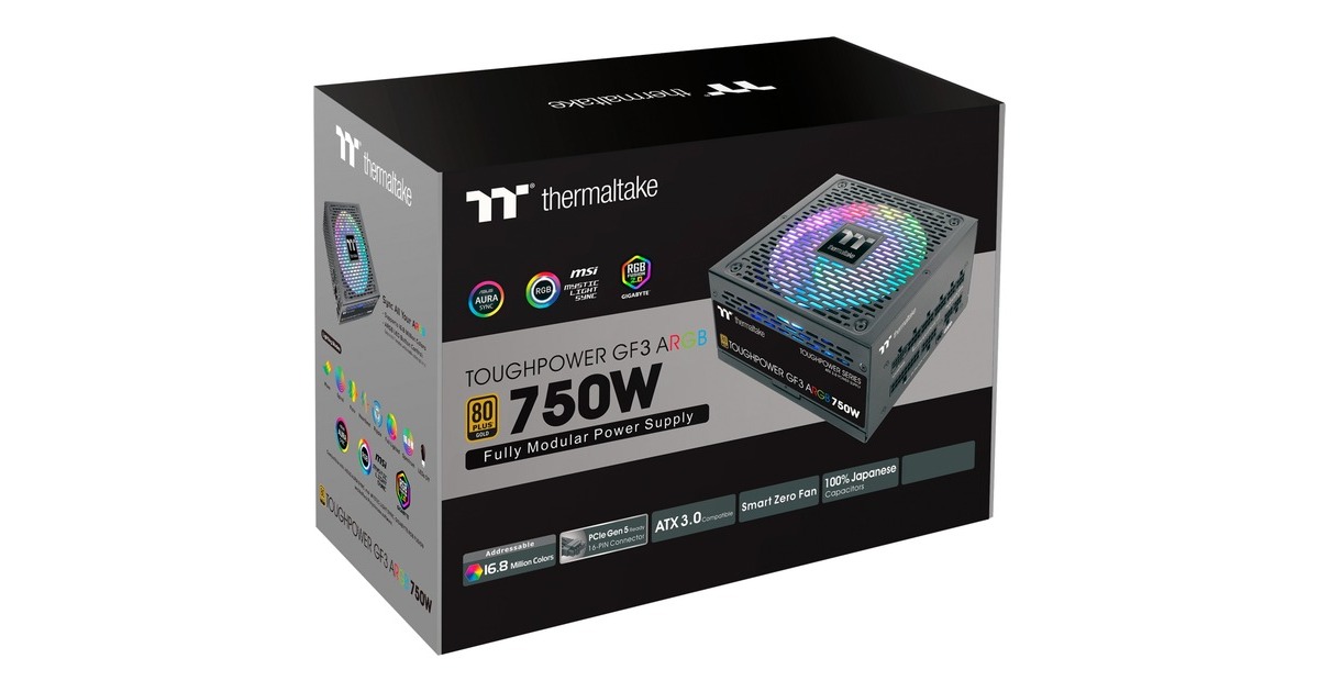 Thermaltake Toughpower GF3 ARGB 750W Gold, PC-Netzteil(schwarz, 5x PCIe, Kabel-Management, 750 Watt)