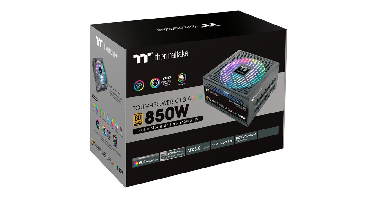 Thermaltake Toughpower GF3 ARGB 850W Gold, PC-Netzteil(schwarz, 5x PCIe, Kabel-Management, 850 Watt)