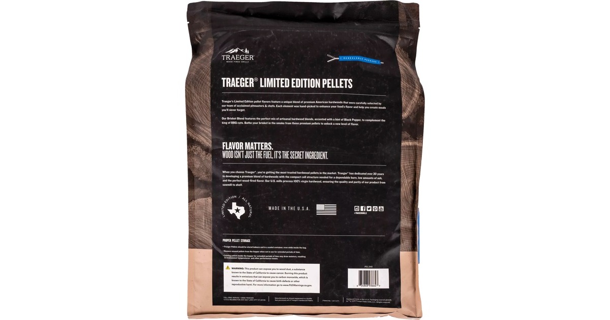 Traeger Hartholz Pellets BRISKET BLEND, 8kg, Brennstoff(limitierte Edition)