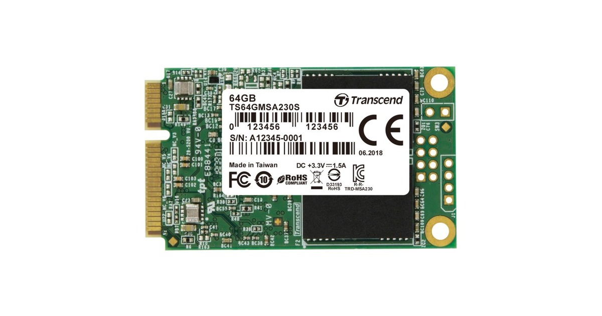Transcend 230S 64 GB mSATA, SSD(SATA 6 Gb/s, mSATA)
