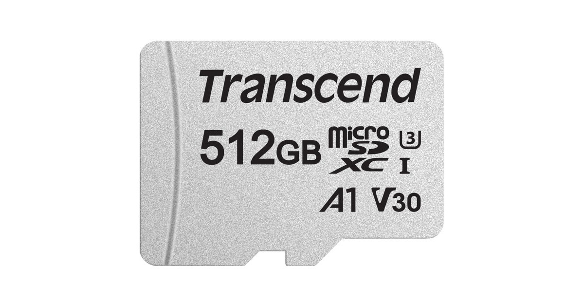 Transcend 300S 512 GB microSDXC, Speicherkarte(silber, UHS-I U3, Class 10, V30, A1)