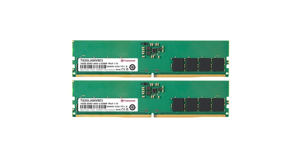 Transcend DIMM 32 GB DDR5-4800, Arbeitsspeicher(grün, TS4GLA64V8E)