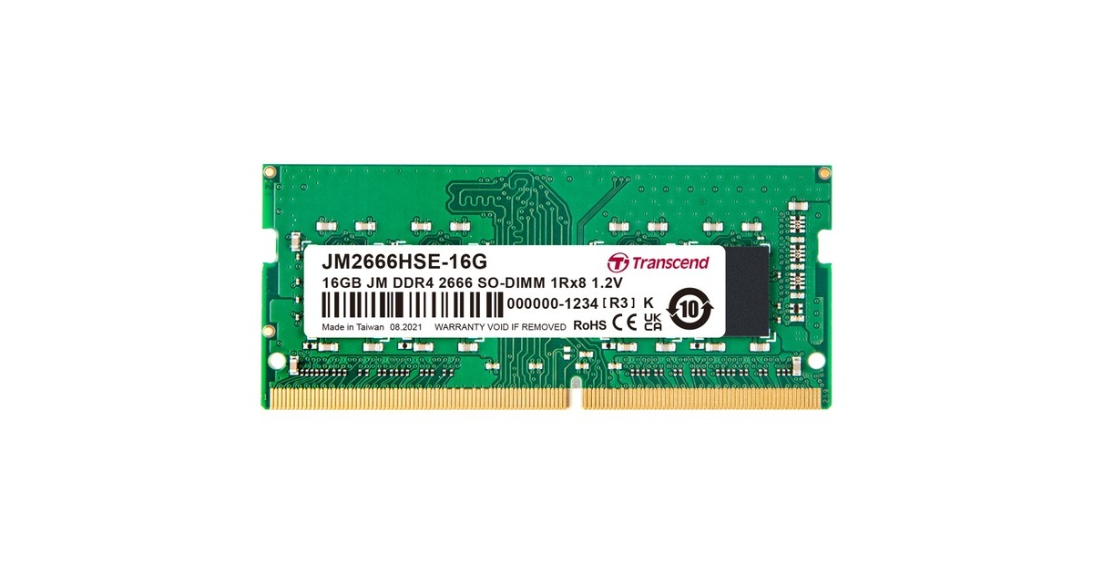 Transcend SO-DIMM 16 GB DDR4-2666, Arbeitsspeicher(schwarz, JM2666HSE-16G, JetRam)
