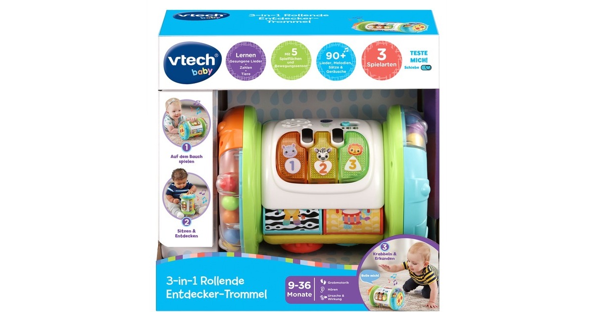 VTech 3-in-1 Rollende Entdecker-Trommel, Musikspielzeug