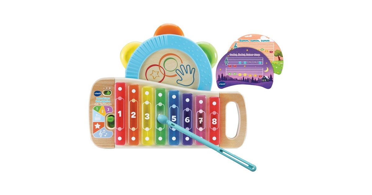VTech Interaktives Holz-Xylofon mit Tamburin, Musikspielzeug