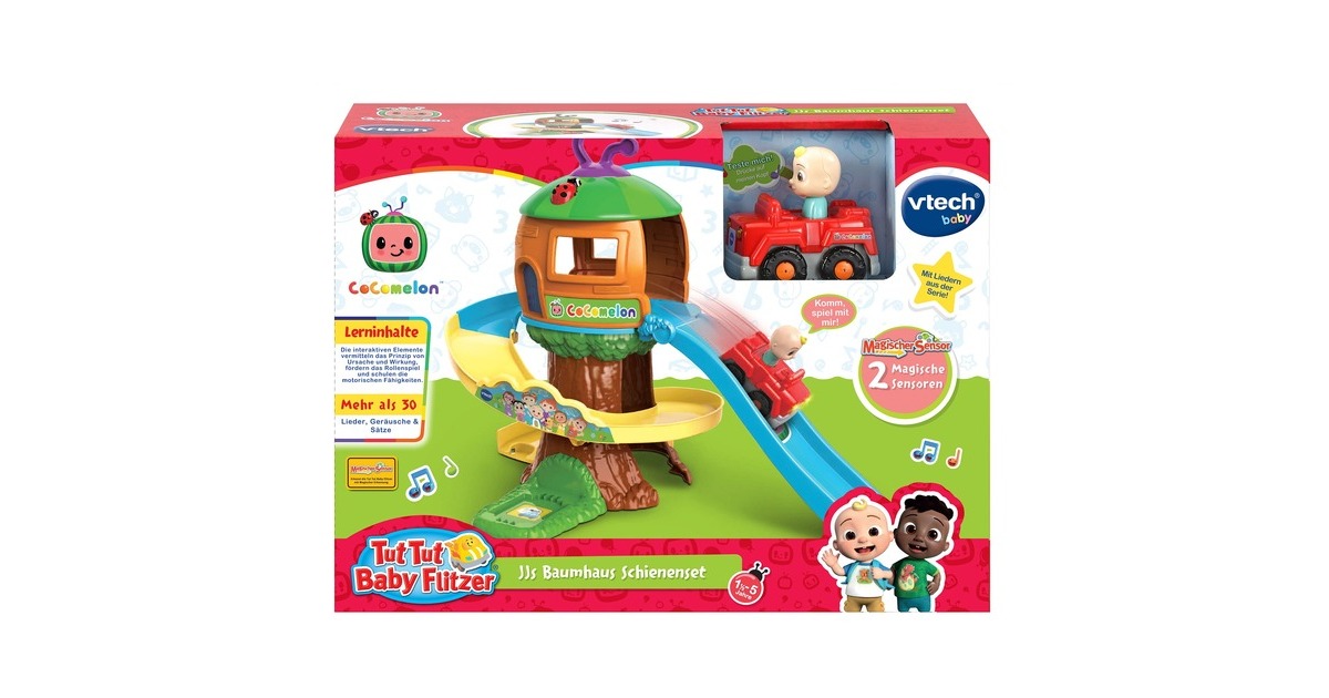 VTech Tut Tut Baby Flitzer - CoComelon JJs Baumhaus Schienenset, Spielgebäude