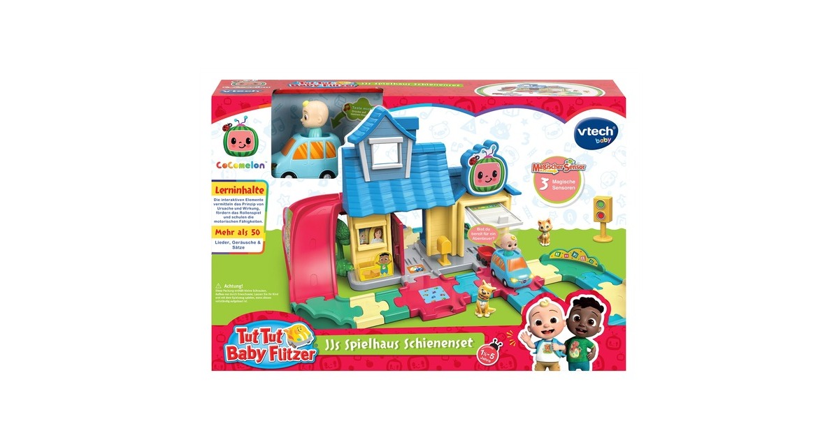 VTech Tut Tut Baby Flitzer - CoComelon JJs Spielhaus Schienenset, Spielgebäude