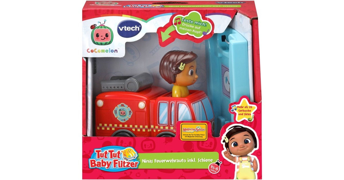VTech Tut Tut Baby Flitzer - CoComelon Ninas Feuerwehrauto, Spielfahrzeug
