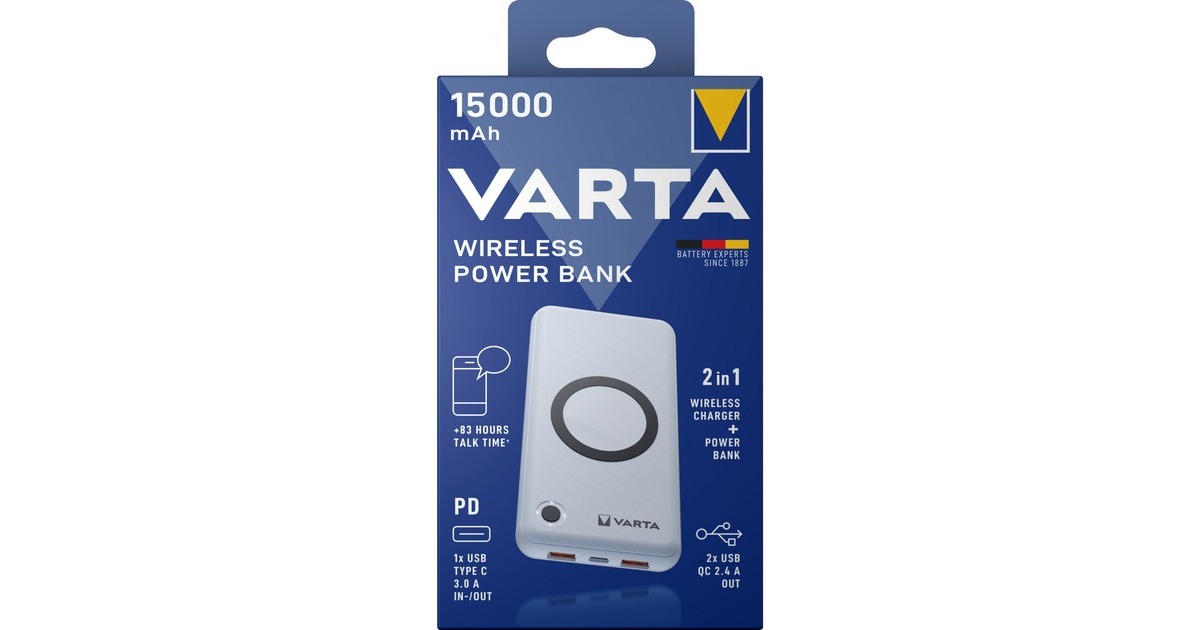 Varta Wireless Powerbank 15.000(weiß, 15.000 mAh, Qi, Power Delivery, Quick Charge 3.0)