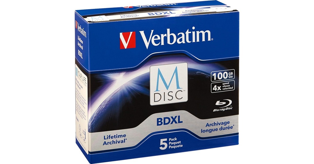 Verbatim BD-R 100GB M-Disc, Blu-ray-Rohlinge(4-fach, 5 Stück)
