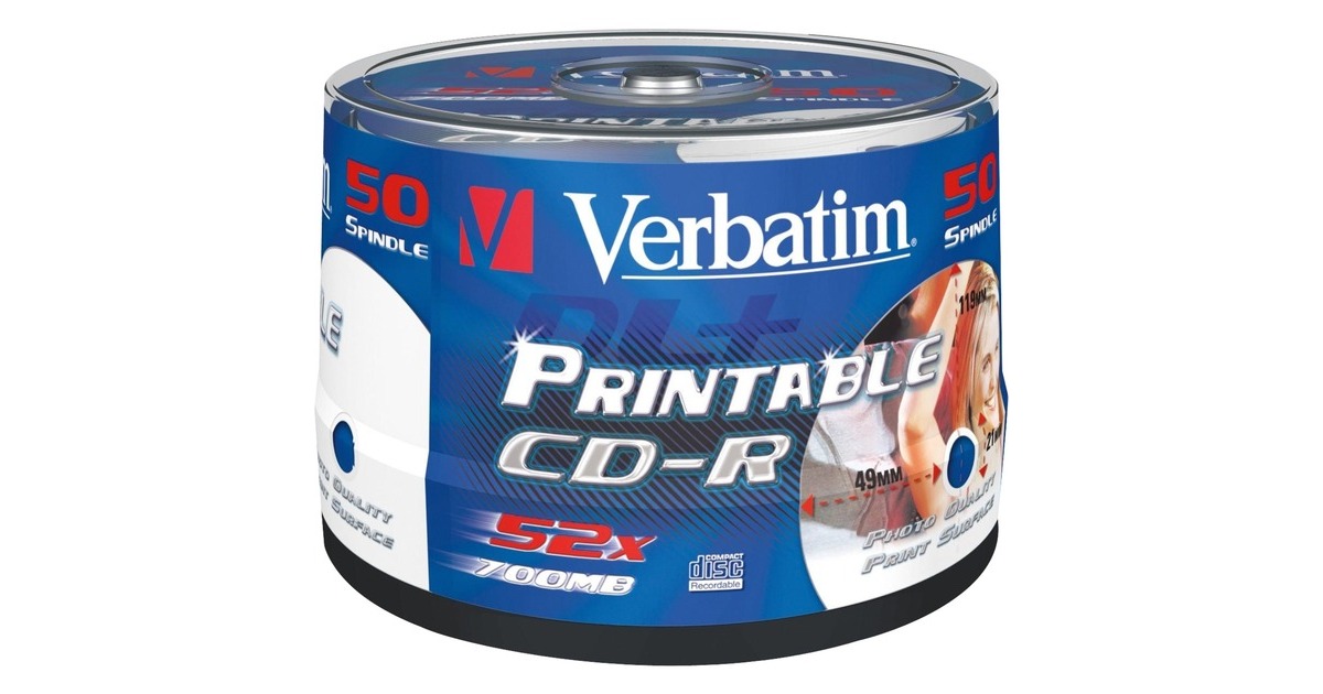 Verbatim CD-R 700 MB, CD-Rohlinge(52fach, 50 Stück)
