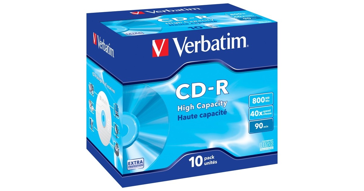 Verbatim CD-R 800 MB, CD-Rohlinge(40fach, 10 Stück, Extra Protection)