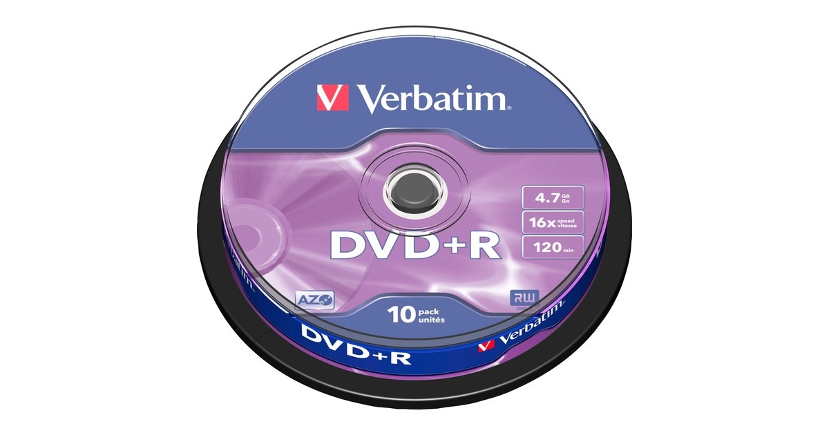 Verbatim DVD+R 4,7 GB, DVD-Rohlinge(16fach, 10 Stück)