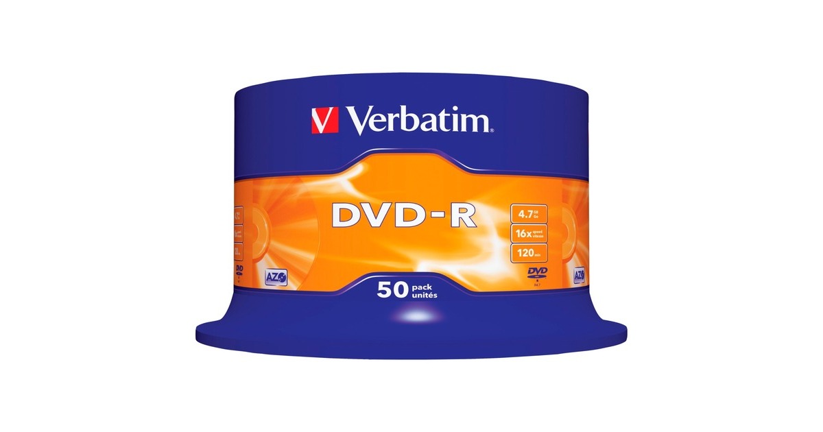 Verbatim DVD-R 4,7 GB, DVD-Rohlinge(16fach, 50 Stück)