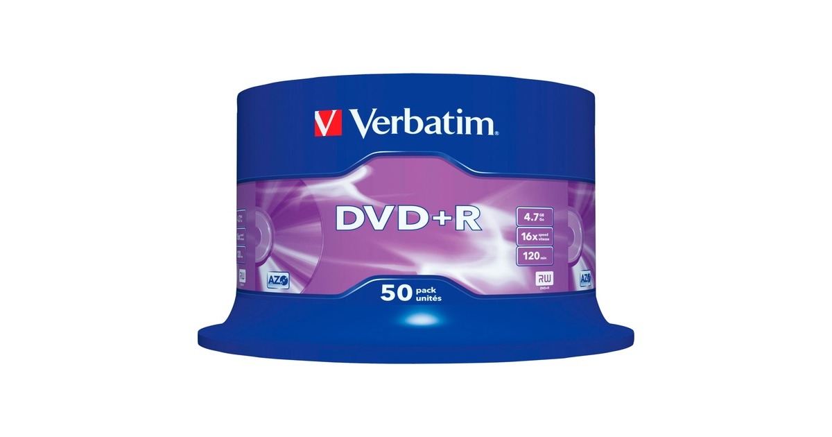 Verbatim DVD+R 4,7 GB, DVD-Rohlinge(16fach, 50 Stück)