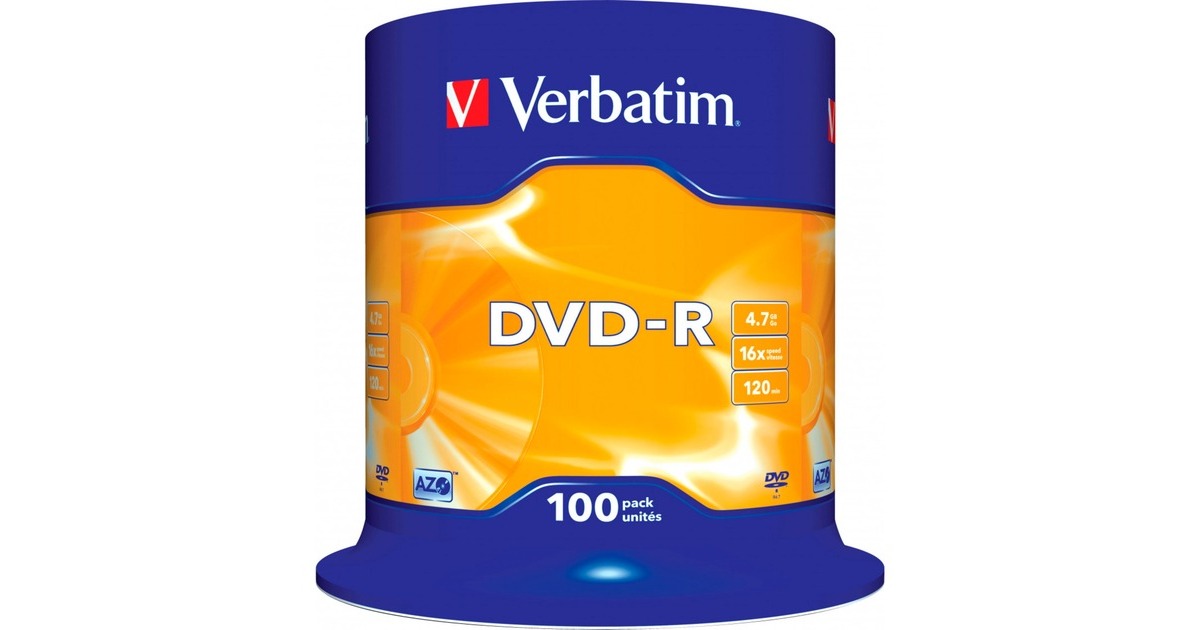 Verbatim DVD-R 4,7 GB, DVD-Rohlinge(16fach, 100 Stück)