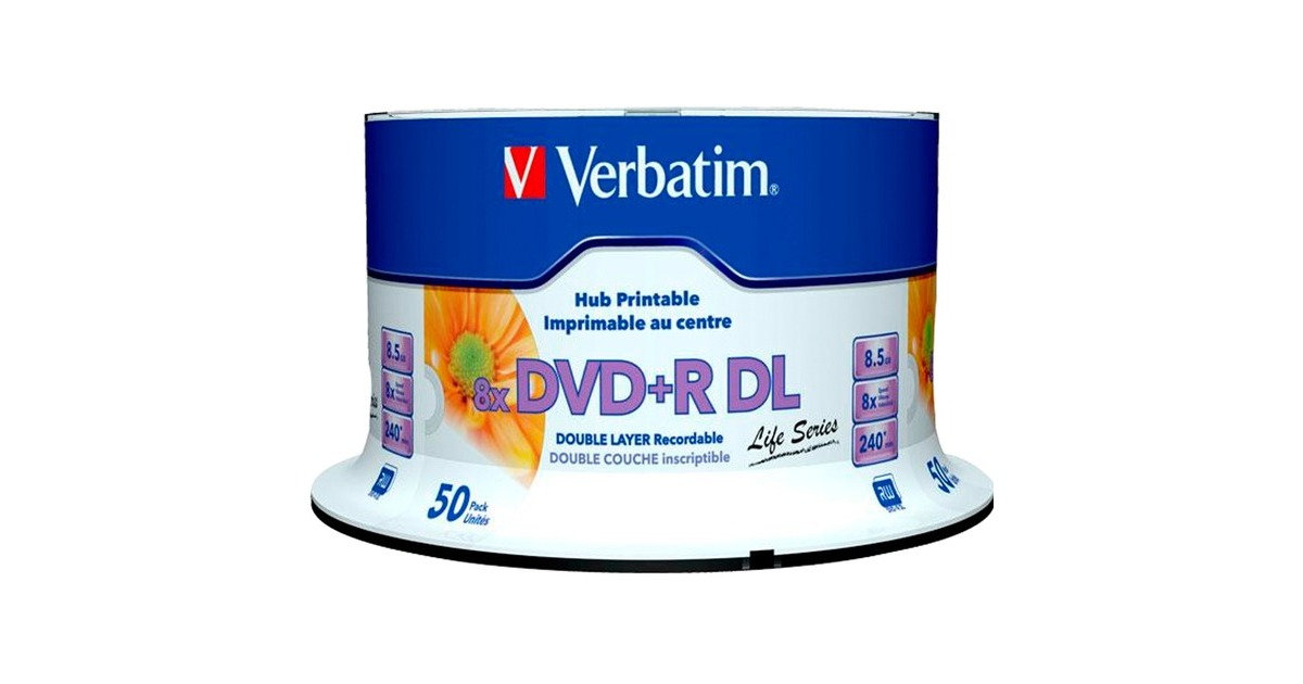 Verbatim DVD+R DL 8,5 GB, DVD-Rohlinge(8fach, 50 Stück, bedruckbar)