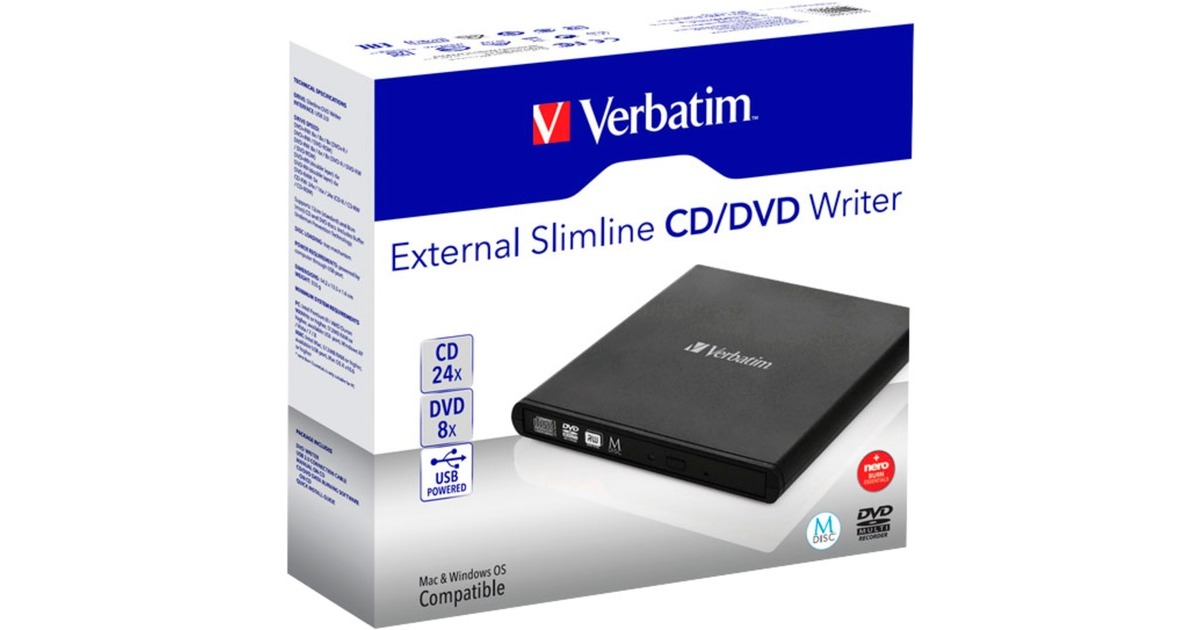 Verbatim External Slimline CD/DVD Writer, externer DVD-Brenner(schwarz)